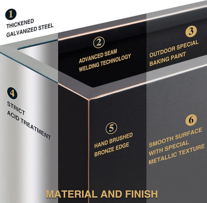 Metallic Heavy Planter for Outdoor Plants, 38Lx10Wx30H Inches Tall and Long Metal Divider Planter Box with Hand Brushed Gold Edge for Outside & Indoor, No Assembly (Black)