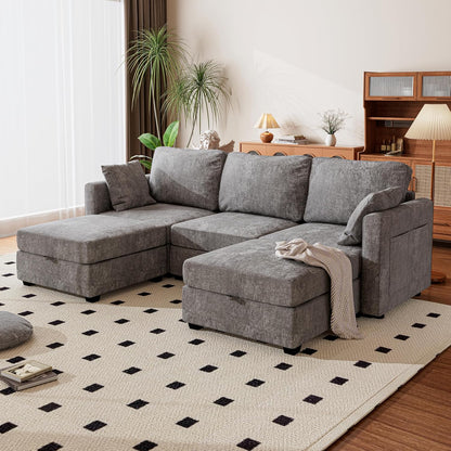 mestyl Modular Sectional Sofa Convertible U Shaped Sofa Couch Set with Storage for Living Room, Modern 3 Seater Modular Sectional Couch with 2 Movable Ottoman (Grey)