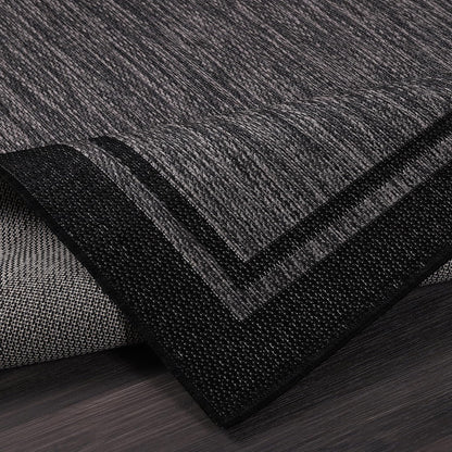 CAMILSON Indoor Outdoor Rug, 6x9 Bordered Dark Grey Black Modern Area Rugs for Indoor and Outdoor Patios, Kitchen and Hallway Mats, Washable Porch Deck Outside Carpet (Bordered Black, 6 x 9)
