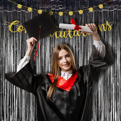 BRAVESHINE Black Halloweens Party Foil Fringe Curtains - 2 Pack Metallic Tinsel Photo Booth Streamers Backdrop for Birthdays, Stranger Theme, Music, Prom, Christmas Party Decorations