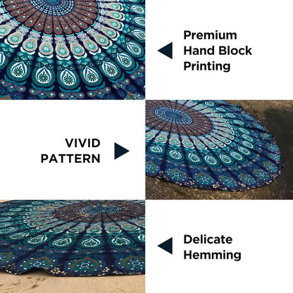 raajsee Blue Turquoise Tapestry- Best Mandala Wall Hanging- Bedding Tapestry For Bedroom Aesthetic-Size QUEEN 210 X 220 CMS