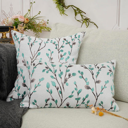 YOUR SMILE Classical Embroidery Jacquard Green Square Decorative Throw Pillow Case Cushion Cover 18x18 inch