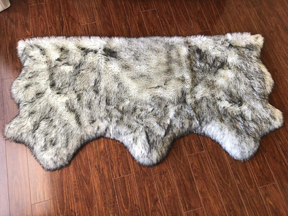 LAMBZY Faux Sheepskin Hypoallergenic Free Shape Silky Shag Rug, Luxury Shaggy Silky Plush Carpet for Bedrooms Rugs Living Room Sofa Floor (Triple Side by Side 3'x6', White with Black Tips)