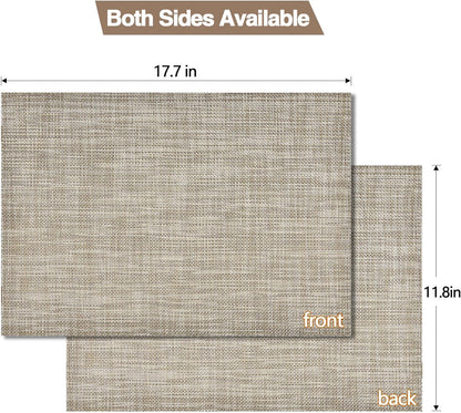 Placemats Set of 4 - Easy Clean Washable Vinyl Placemats - Wipeable Heat Resistant Table Mats for Dining Table - 17.7x11.8 Inch (4, Gray & Gold Two-Tone)