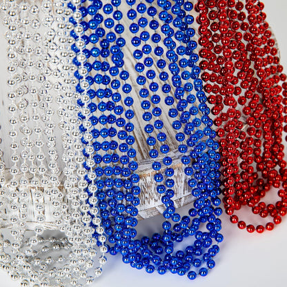 4th of July Necklace Party Favors, 50PCS 4th of July Round Beads Necklace Bulk, Fourth of July Red Blue Silver Necklace, Independence Day Beads Bulk for Patriotic Parade Party Celebration Favor Decor
