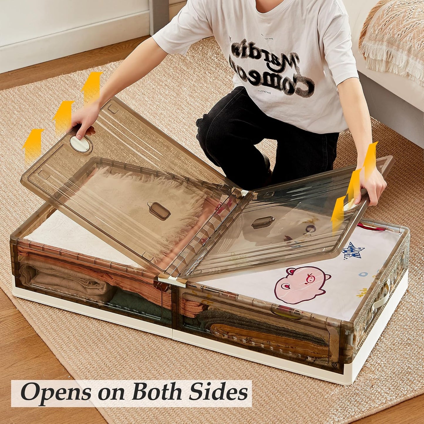 VECELO Under Bed Storage with Wheels, 26.5Gal Stackable Under Bed Storage Containers, Underbed Storage Containers with Lids, Plastic Foldable Folding Box for Clothes Shoes