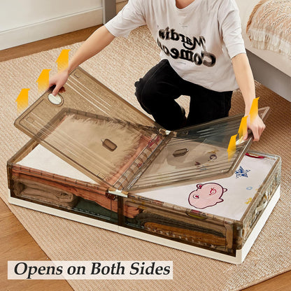 VECELO Under Bed Storage with Wheels, 26.5Gal Stackable Under Bed Storage Containers, Underbed Storage Containers with Lids, Plastic Foldable Folding Box for Clothes Shoes