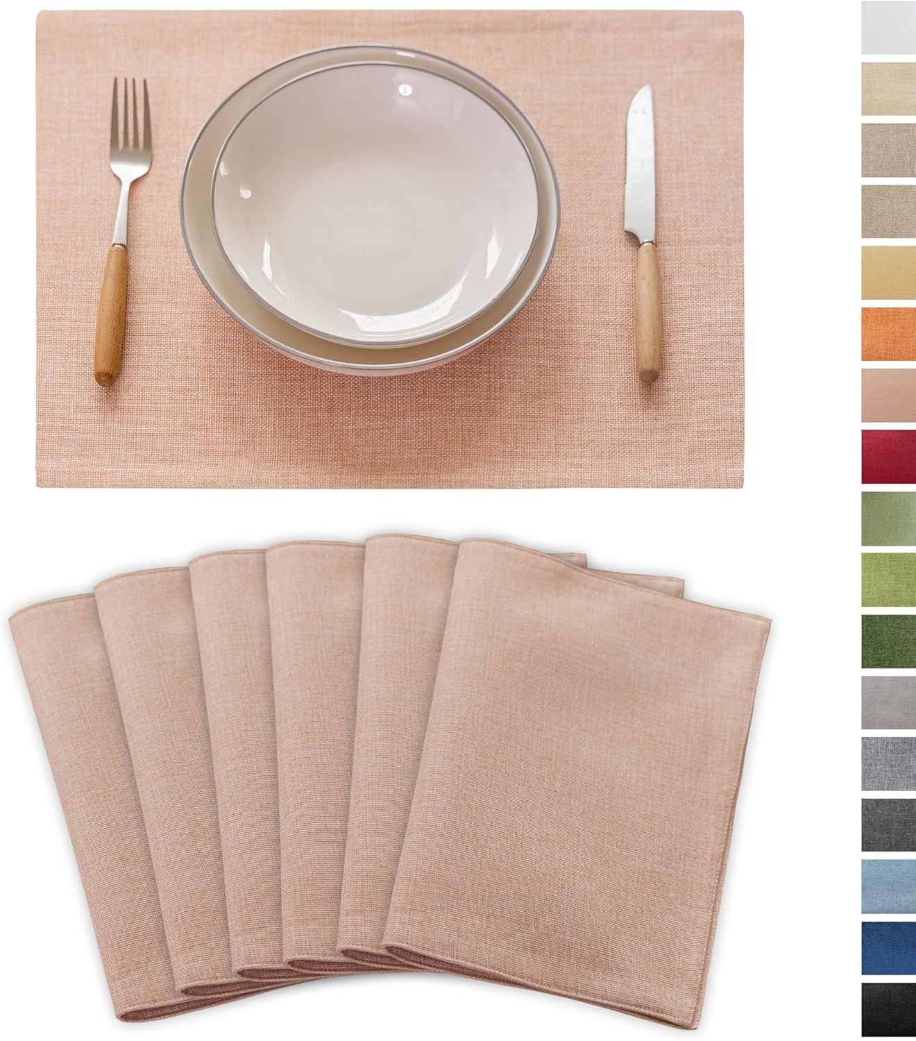 Demetex Pink Placemats Set of 6 Heat Resistant Linen Place Mats Washable Cloth Plate Mats for Dining Party Banquet Table Decorations, 13 x 19 inch, Pink