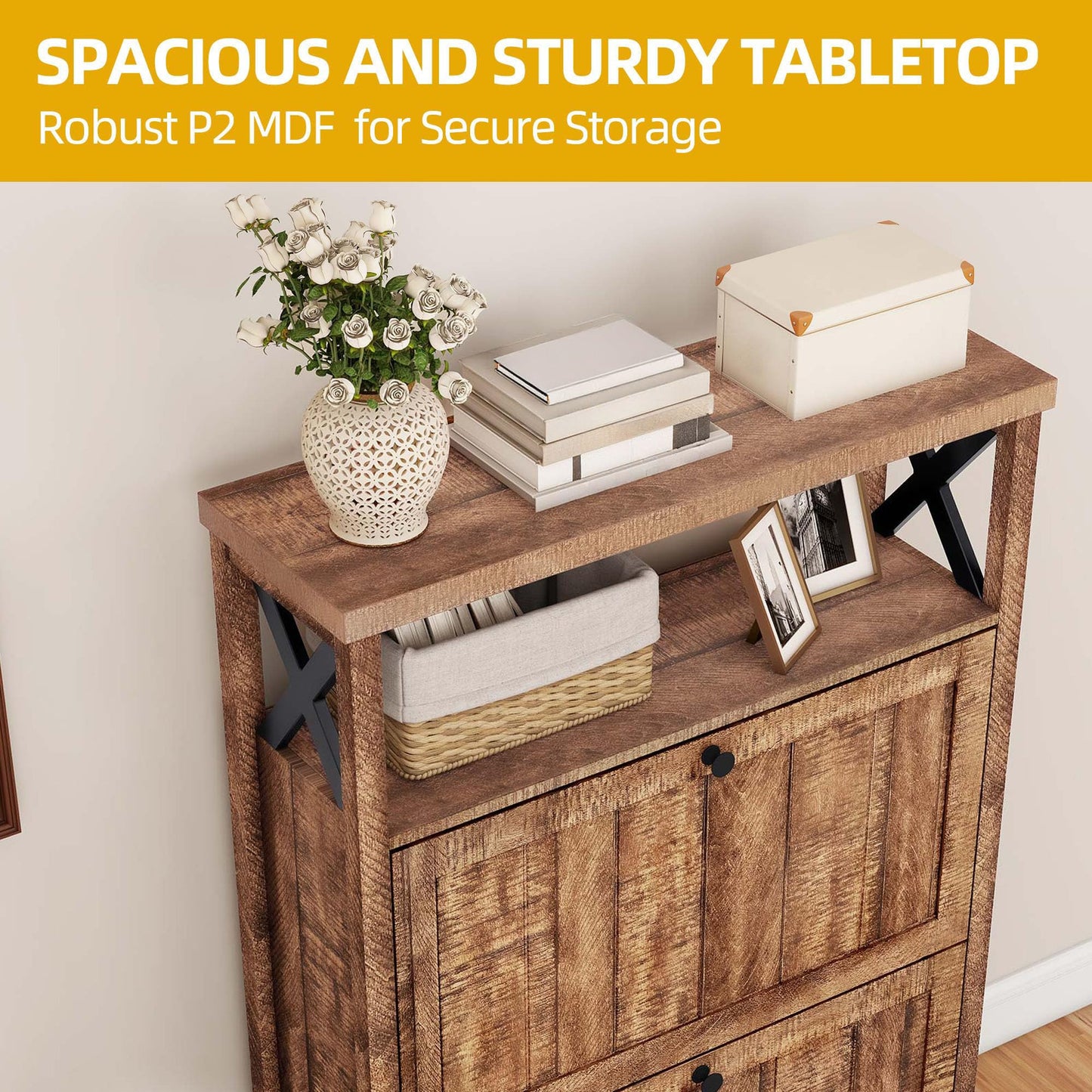 DWVO Rustic Brown Shoe Cabinet for Entryway
