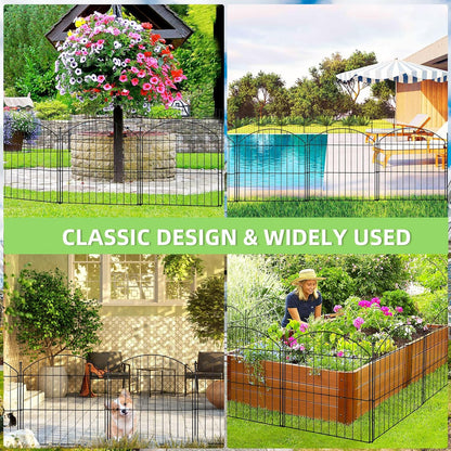 Decorative Garden Fence 24in (H) x20ft (L), 10 Pack No Dig Fence Animal Barrier for Dog, Arched Flower Bed Edging, Wire Border Panel Fencing for Yard Patio Outdoor Decor