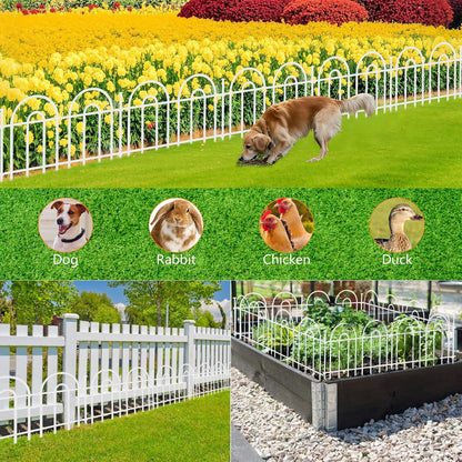 45ft X 13in Animal Barrier Fence, 32 Panels No Dig Fence for Dogs Rabbit, Anti Digging Defense Barrier Garden Edging Border, Rustproof Metal Arched Decorative Garden Fencing for Outdoor, Yard, White