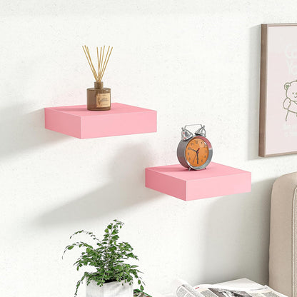 BAMEOS Pink Floating Shelves for Wall, 6" x 6" Wall Shelves for Room, Floating Book Shelves, Hanging Shelves for Bedroom, Bedroom, Living Room, Kitchen (Set of 2)
