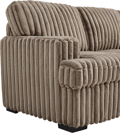 THSUPER 113-Inch Oversized L Shaped Plush Corduroy Fluffy Sectional Sleeper Sofa with Pull Out Bed and Storage Ottoman - Brown