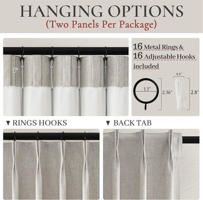 Grey Beige Viral Thick Linen Blackout Curtains 90 Inches Long for Bedroom/Dining Room 2 Panels Set, Neutral Pinch Pleated Melange Energy Efficient Sunblock Drapes with White Backing (40"Wx90"L)
