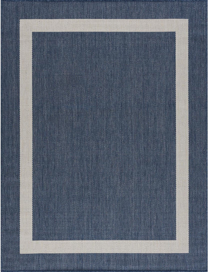 CAMILSON Outdoor Rug 10x14, Large Modern Outside Rugs for Patios Porches Waterproof Durable Washable Non-Shedding, Easy-to-Clean Indoor Outdoor Area Carpet (10 x 14, Bordered - Blue/White)