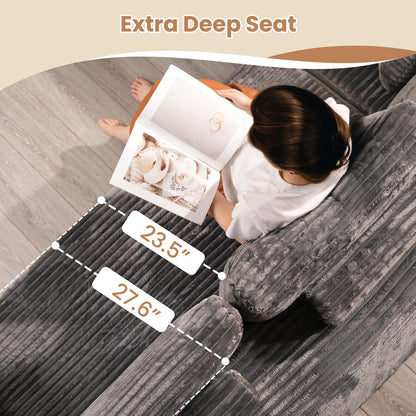 HOOOWOOO Cloud Sectional Couches for Living Room,Modular Sectional Sofa No Assembly,133X70 Inch Plush Corduroy Large U Shaped Floor Couch Set with Deep Seat Chaise Ottoman(Gray)