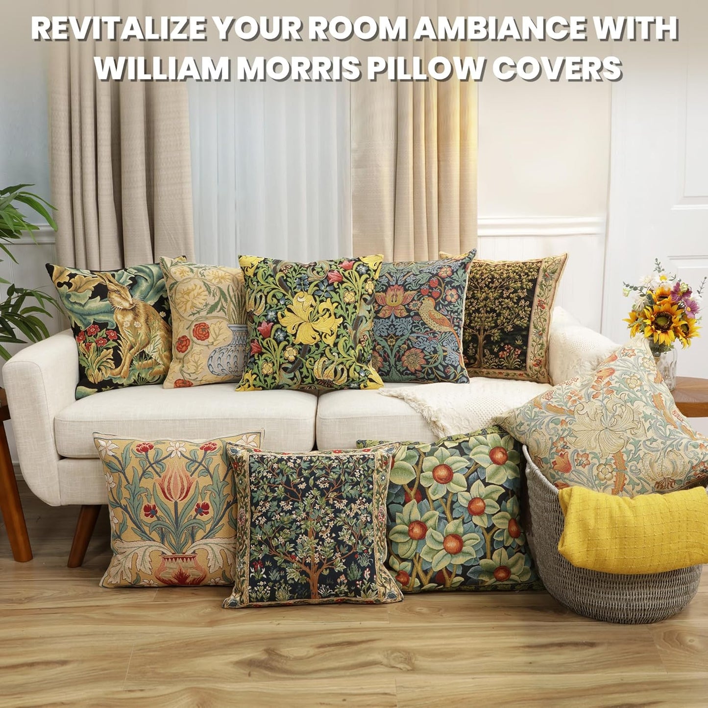 Charlotte Home Furnishings Throw Pillow Covers, Decorative Boho Pillow Cover for Couch, Living Room, Golden Lily Black Square Cushion Cases 18x18 in, European Cotton Jacquard Woven, Cozy Bedroom Decor