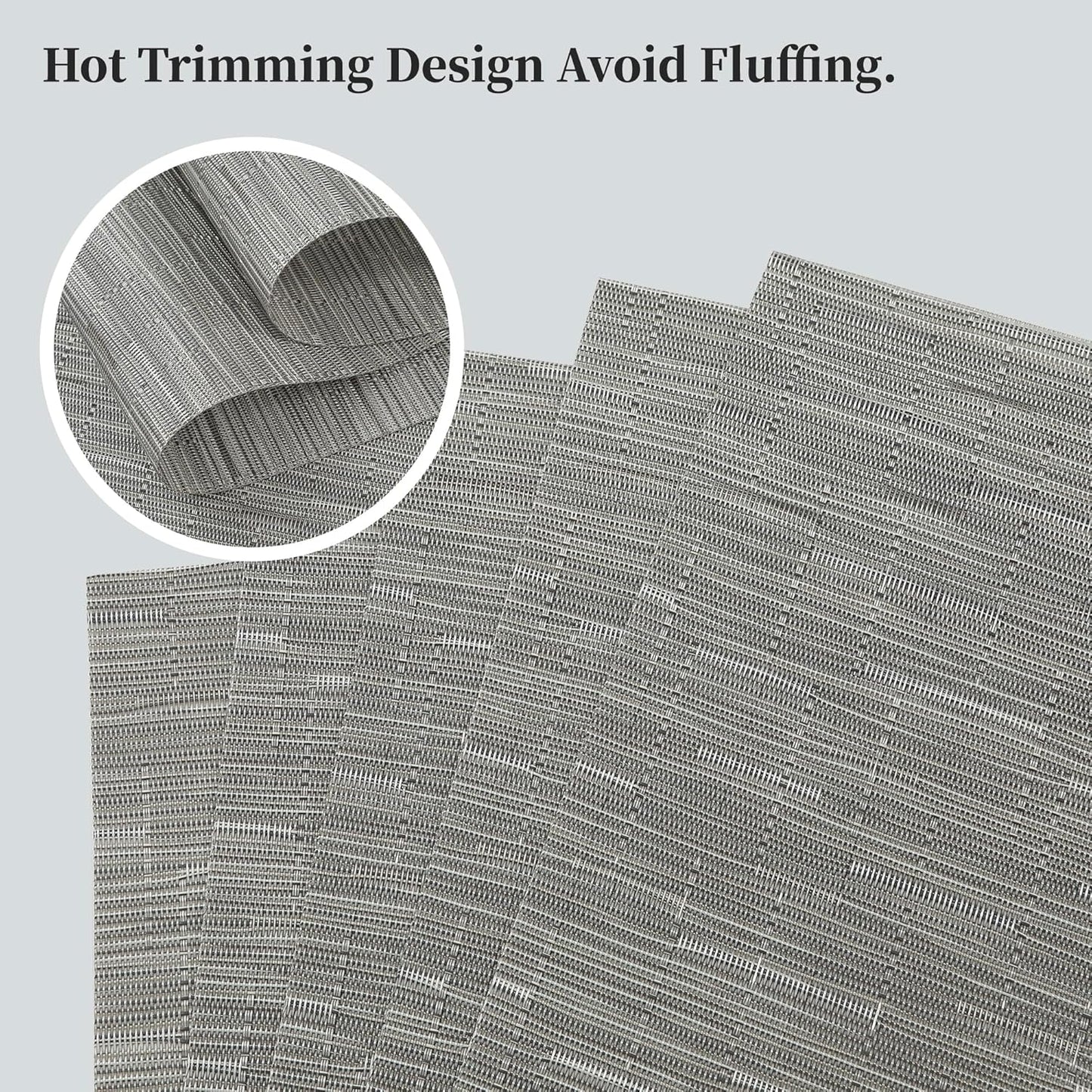 Leetaltree Silver Placemats Set of 12 - Heat Resistant Non-Slip Place mats for Dining Table, Washable Durable PVC Vinyl Woven Table Mats（Sliver, 12）