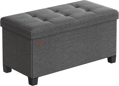 SONGMICS Storage Ottoman Bench, Foldable Foot Rest with Legs, 15 x 30 x 15.2 Inches, End of Bed Bench, Storage Chest, Load up to 660 lb, for Living Room, Bedroom, Entryway, Slate Gray ULSF16GYZ