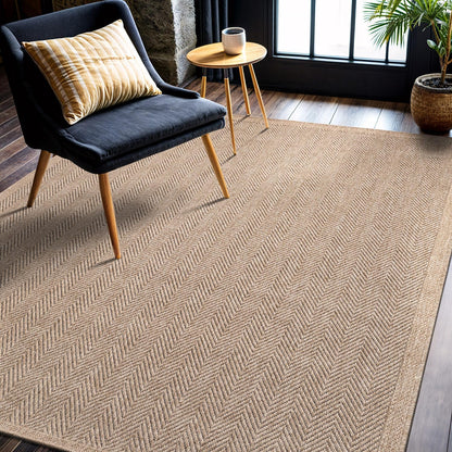 CAMILSON Easy Jute Rug 4x6, Indoor Outdoor Natural Color Fiber Area Rugs for Living Room Patio and Kitchen Rug Herringbone Seagrass Woven Design Easy-Cleaning Washable Outside Carpet Alfombras 4 x 6