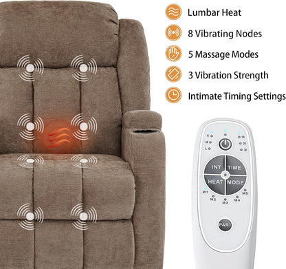 Power Lift Recliner Chair for Elderly with Massage and Heat, Reclining Sofa Chair with USB & Type-C Ports and Cup Holders, L1188(Brown)