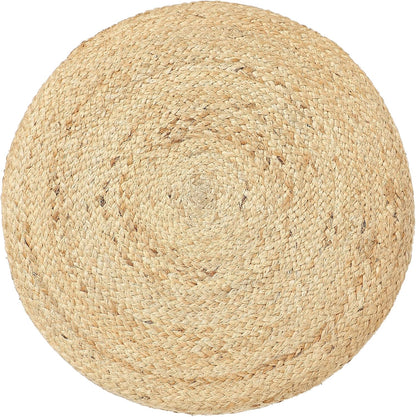 REDEARTH · Cylindrical Pouf Foot Stool Ottoman - Jute Braided Pouffe Poof Accent Sitting Footrest for Living Room, Bedroom, Nursery, Patio, Lounge & Other Rooms (Natural Teal, 18"x18"x14")