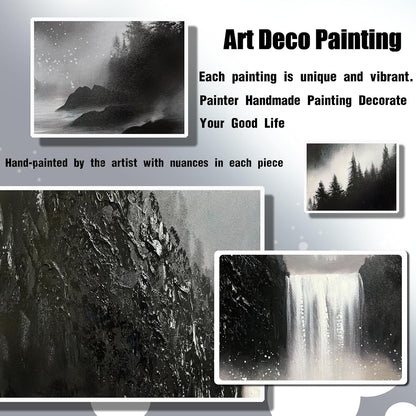 Mountain Hand Painting Wall Decor For Living Room - Extra Large Waterfall Pictures Wall Art For Office - Landscape Canvas Wall Art For Bedroom Size 36 x 72 Inch