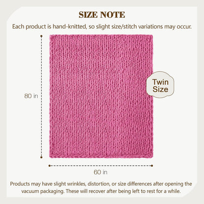 Carriediosa Chunky Knit Throw Blanket 60" X 80" Twin, 100% Hand Made Large Chenille Loop Yarn Soft Fluffy Throws for Couch Sofa Bed, Big Crochet Cozy Heavy Thick Cable Woven Blankets, Hot Pink