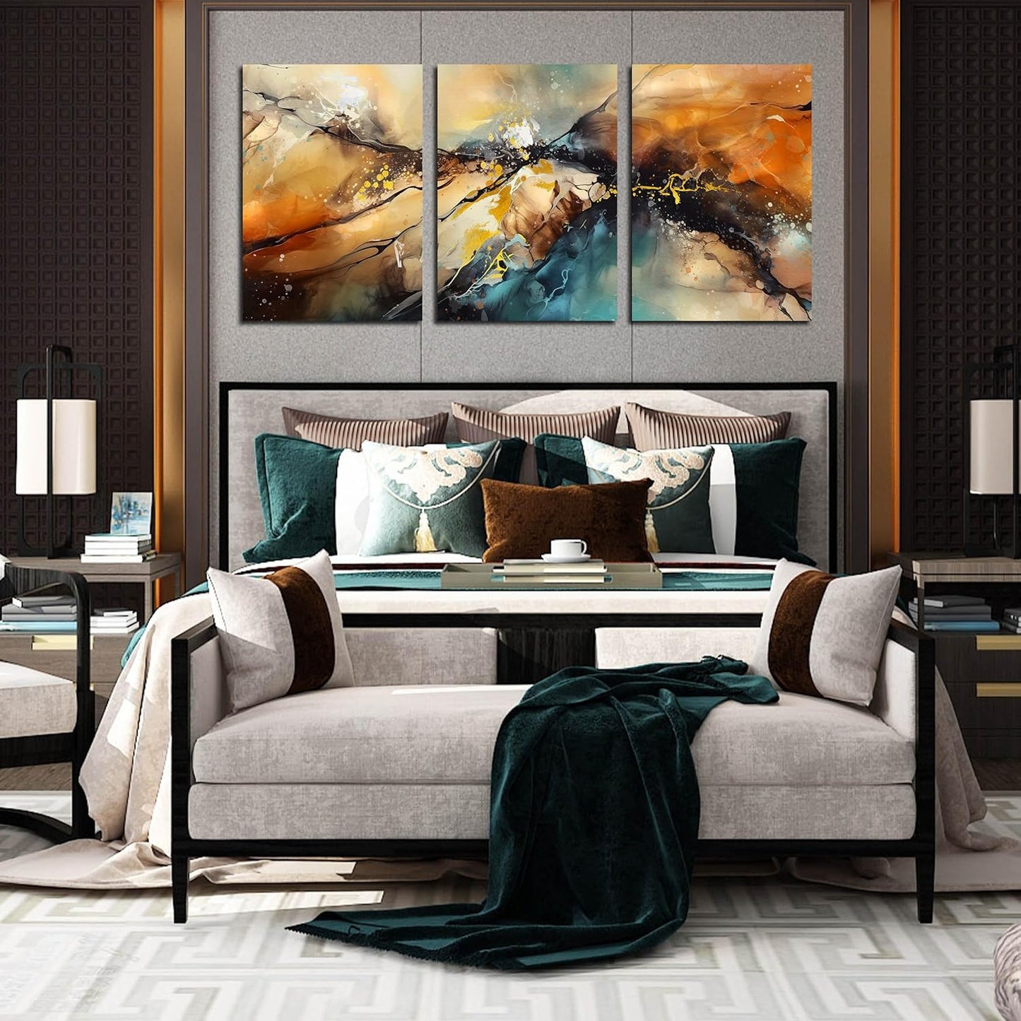 Abstract Living Room Pictures Wall Decor - Modern Bedroom Wall Decor Above Bed - Large 3 Piece Canvas Wall Art for Office Size 24" x 36"