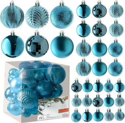 Prextex Christmas Tree Ornaments - Blue Christmas Ball Ornaments Set for Christmas, Holiday, Wreath & Party Decorations (36 pcs - Small, Medium, Large) Shatterproof