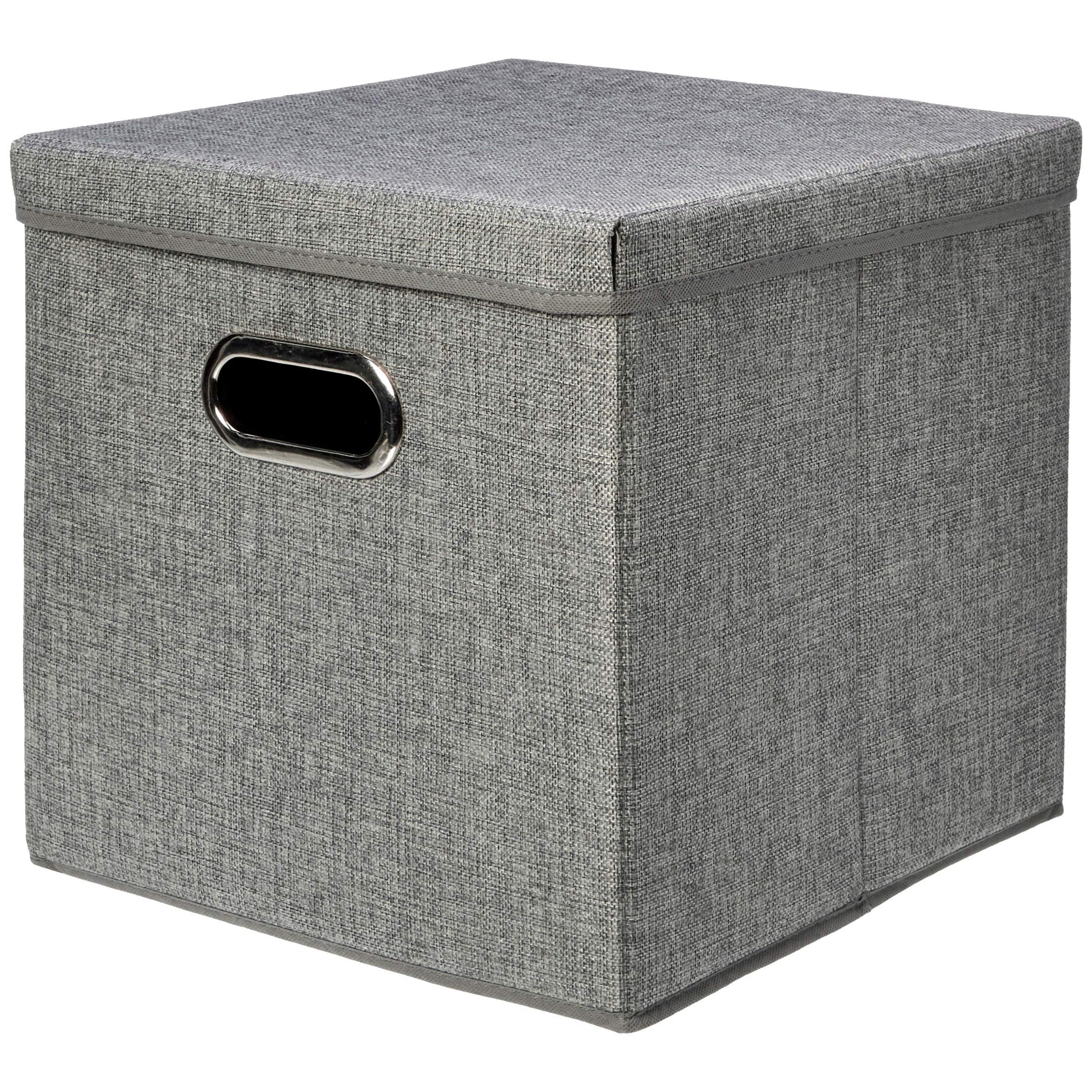 Amazon Basics Foldable Burlap Cloth Cube Storage Bins with Lid, Collapsible Organizing Containers