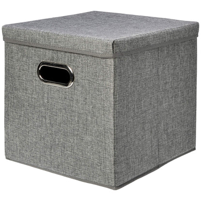 Amazon Basics Foldable Burlap Cloth Cube Storage Bins with Lid, Collapsible Organizing Containers