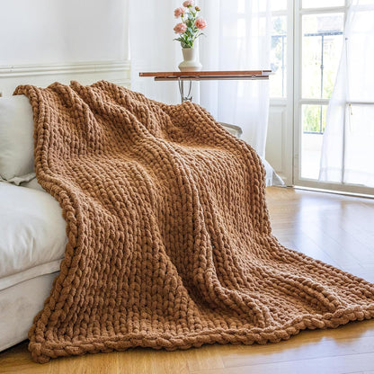 Chunky Knit Blanket - Luxury Soft Cozy 60 * 80 Throw Blanket,100% Woven Blanket Rope Knot Throw Blanket for Couch, Sofa, Home Decor, Gift - Machine Washable（Brown）