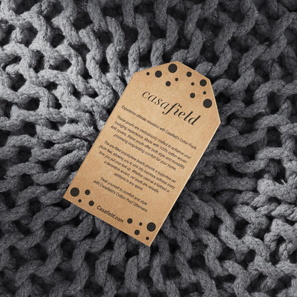 Casafield Round Pouf Ottoman, Dark Gray - 20" Diameter x 14.5" High Cotton Knit Foot Stool - Boho Floor Pouffe for Living Room, Bedroom, Home Office