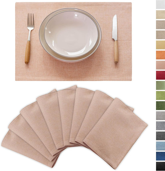 Demetex Pink Placemats Set of 8 Heat Resistant Cloth Place Mats Rectangle Linen Table Placemat for Party Anniversary Wedding, 13x19 inch, Pink