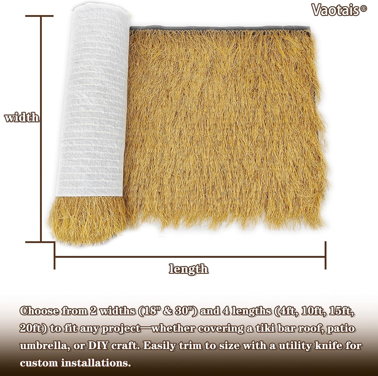 Realistic Synthetic Thatch Roll Sun-Bleached Yellow - 18 & 30 Inch Widths - Reinforced Weave for Mexican Palapa, Tiki Bars, Hawaiian Parties & Patio Decor (18 Inch Width x 10 Feet Length)