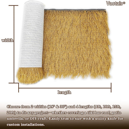 Realistic Synthetic Thatch Roll Sun-Bleached Yellow - 18 & 30 Inch Widths - Reinforced Weave for Mexican Palapa, Tiki Bars, Hawaiian Parties & Patio Decor (18 Inch Width x 10 Feet Length)