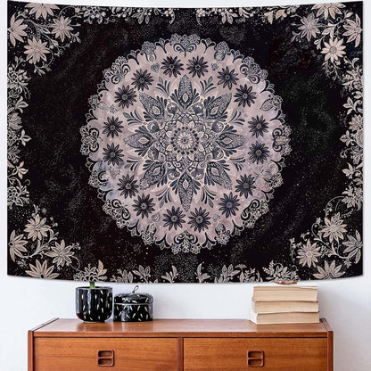 Fowocu Boho Floral Mandala Tapestry Wall Hanging Grey Bohemian Flower Medallion Tapestry Aesthetic Gray Black Hippie Indian Small Tapestries for Bedroom Living Room Dorm Decor 40 x 30 Inch