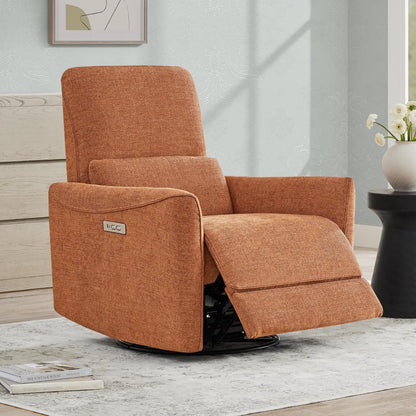 CHITA Power Recliner Chair Swivel Glider, FSC Certified Fabric Living Room Nursery Reclining Sofa Chair with Lumbar Support,Terracotta