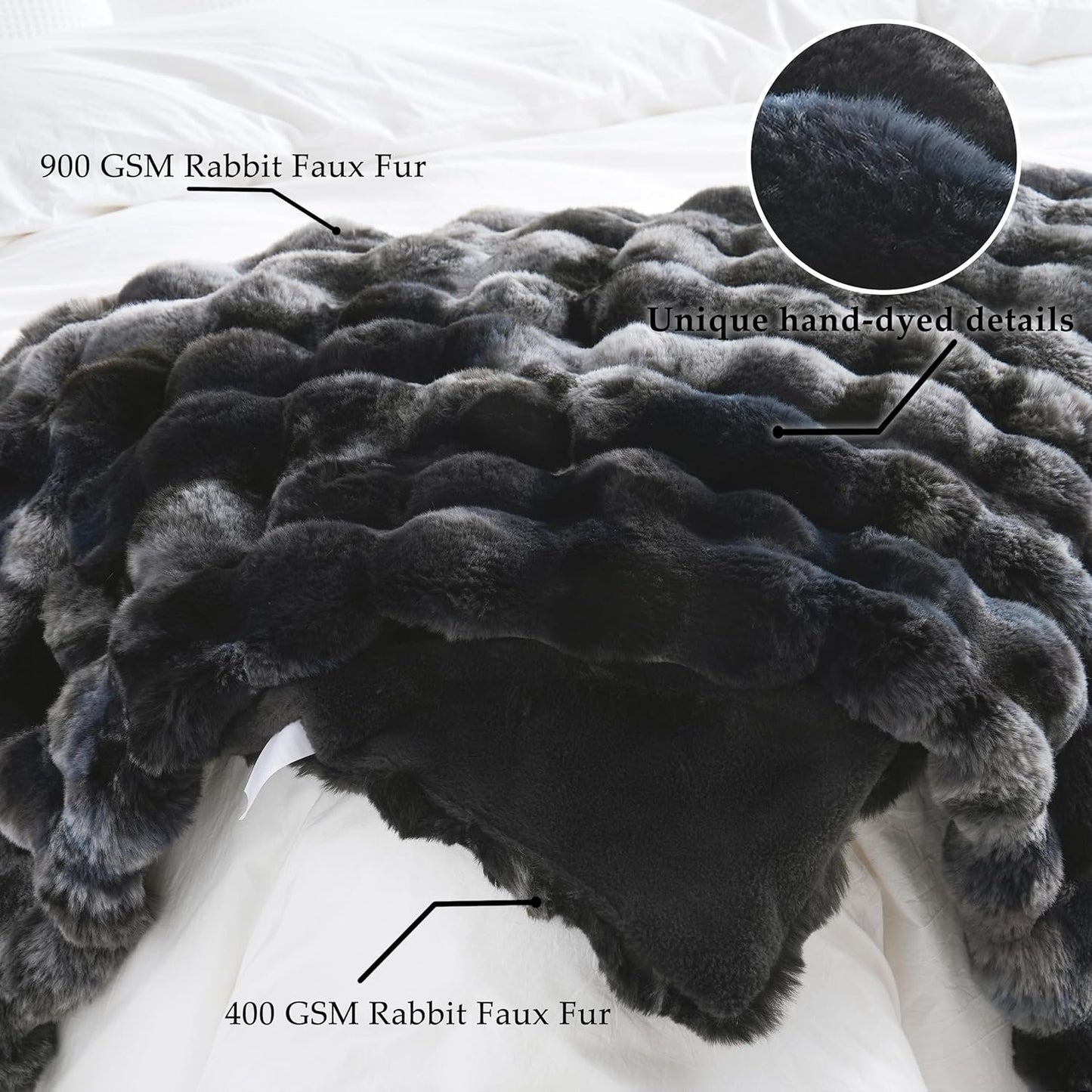 BENVWE Fluffy Faux Fur Throw Blanket for Couch, Soft Plush Thick Cozy Fuzzy Luxury Minky Bubble Blanket for Home Living Room Decor Gift for Women, Tie-dye Grey, 50" x 60", 1100GSM