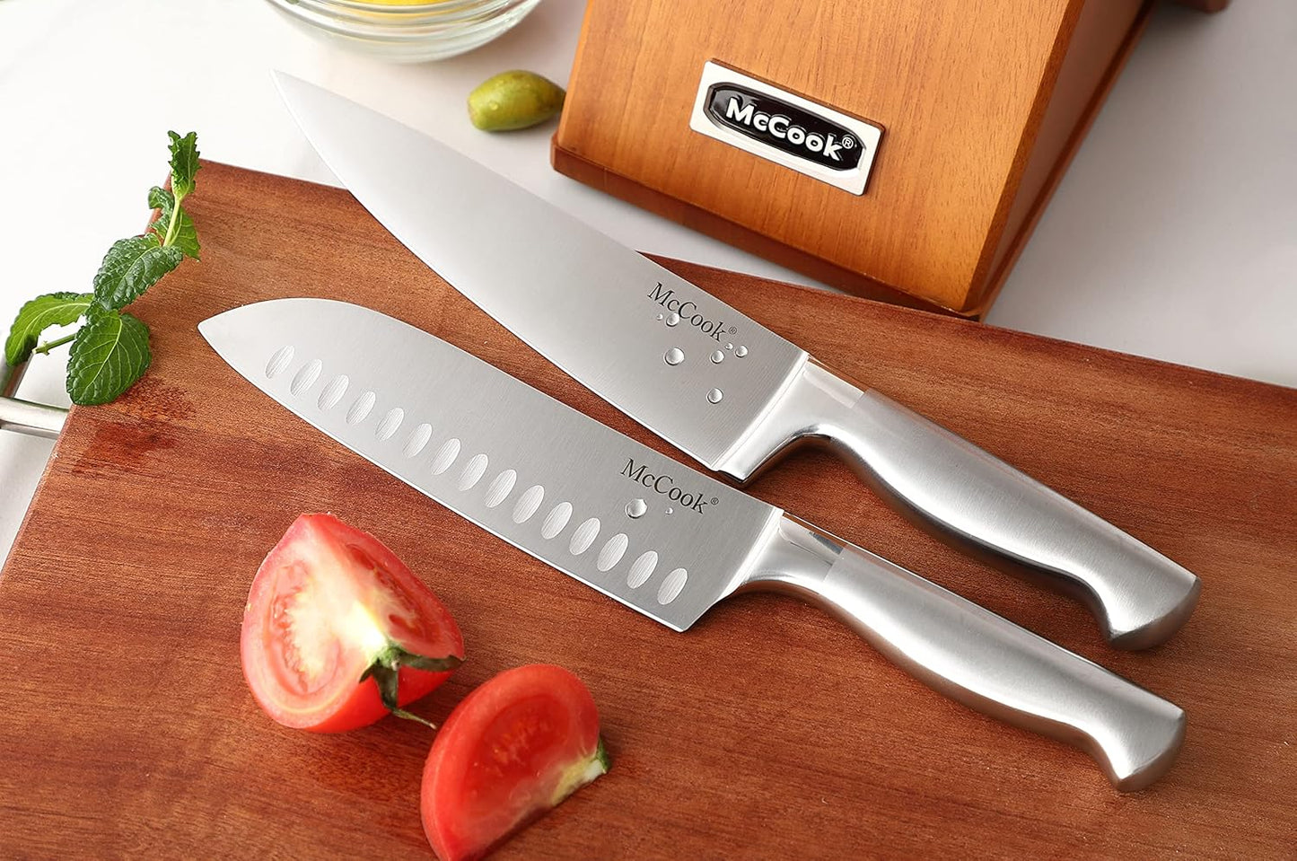 McCook® Kitchen Knife Sets,German Stainless Steel Knives Block Set with Built-in Sharpener