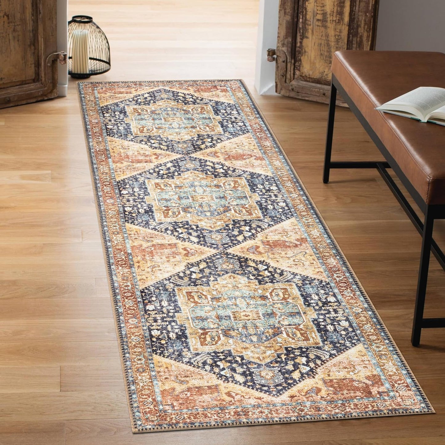 Keen Home Design 2x10 Rug - Machine Washable Runner with Non-Slip Backing, Ideal for Hallway, Entryway, Kitchen, Laundry Room - Vintage, Easy Clean, Durable, Low Pile Rug - (2'6" x 10')