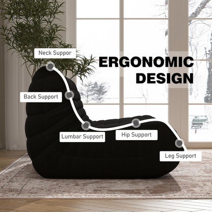 Bean Bag Chair, Loveseat Fireside Chair Bean Bag Sofa Large Bean Bag Chair for Adults, 2 Seater Bean Bag Chairs for Teens with High Density Comfortable Foam, Bean Bag for Living Room, Bedroom (Black)