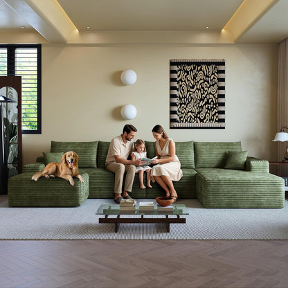 108" Sectional Couches for Living Room Modern Modular Sofa with L-Shape Couchs Upholstered Boneless Couch Deep Seat Sectional Couch with Chaise (Green, Right Facing Chaise+3Seaters+Ottoman)