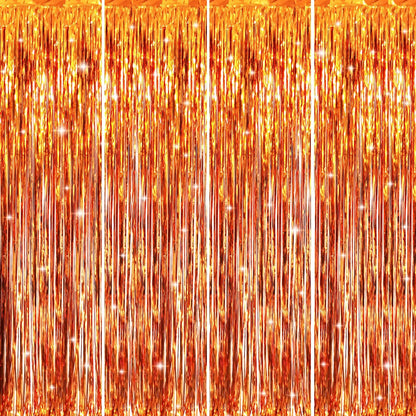 GOER 3.2 ft x 8.2 ft Metallic Tinsel Foil Fringe Curtains Party Photo Backdrop Party Streamers for Birthday,Graduation,New Year Eve Decorations Wedding Decor (4 Packs,Orange)