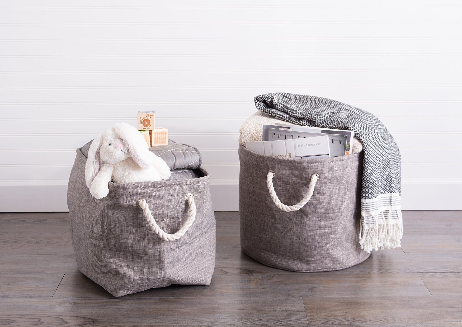 DII, Collapsible Variegated Polyester Storage Bin with Cotton Handles Small Gray