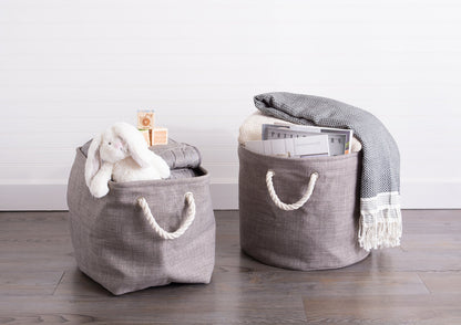 DII, Collapsible Variegated Polyester Storage Bin with Cotton Handles Small Gray