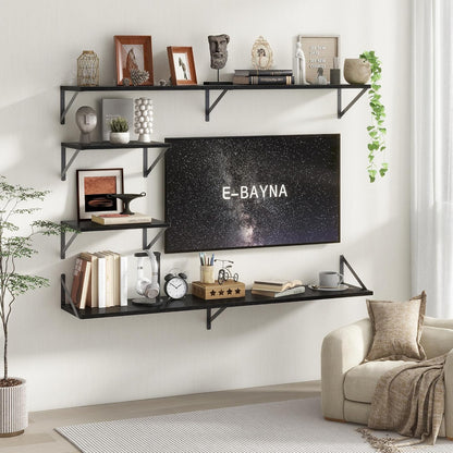 Floating Shelves 55 Inch Long, 10" Deep Floating Shelves, Black Wall Shelves 55 x 10, Set of 2, Wide Large Display Storage Shelves for Bathroom, Living Room, Rustic Wood Shelves with Brackets