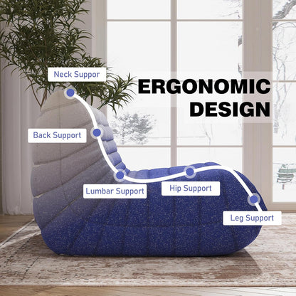 Bean Bag Chair, Loveseat Fireside Chair Bean Bag Sofa Large Bean Bag Chair for Adults, 2 Seater Bean Bag Chairs for Teens with High Density Comfortable Foam, Bean Bag for Living Room (Blue&White)