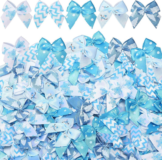 Syhood 150 Pcs Christmas Mini Bow Tiny Twist Tie Bow Handmade Craft Ribbon for DIY Sewing Party